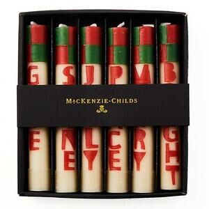 MACKENZIE-CHILDS Merry & Bright Mini Dinner Candles Set of 6 Holiday Decor NEW